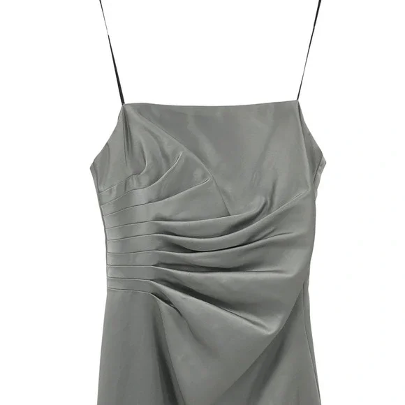 ABS Evening Women Gown 6 Silver Grey Ruched Satin Spaghetti Strap Old Hollywood - Picture 4 of 9